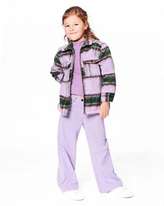 deux par deux Girls Zipped Plaid Overshirt - Mauve And Green