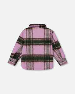 deux par deux Girls Zipped Plaid Overshirt - Mauve And Green