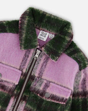 Load image into Gallery viewer, deux par deux Girls Zipped Plaid Overshirt - Mauve And Green
