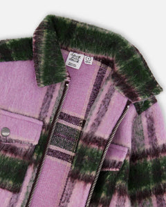 deux par deux Girls Zipped Plaid Overshirt - Mauve And Green