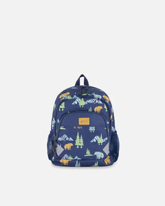 deux par deux Little Kids Backpack - Navy Animal Print