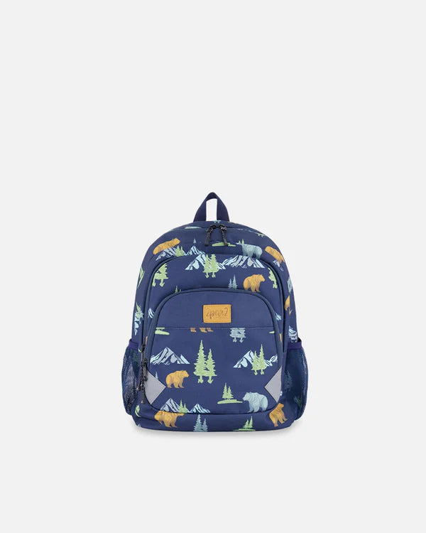 deux par deux Little Kids Backpack - Navy Animal Print