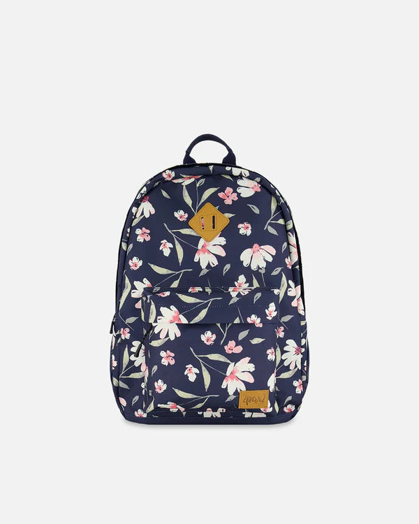 deux par deux Kids Backpack - Navy Flower Print