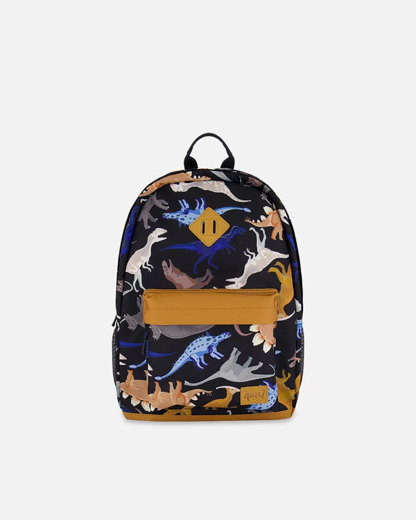 deux par deux Kids Backpack - Black Dinosaur Print