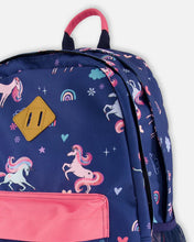 Load image into Gallery viewer, deux par deux Kids Backpack - Navy Unicorn Print
