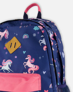 deux par deux Kids Backpack - Navy Unicorn Print