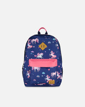 Load image into Gallery viewer, deux par deux Kids Backpack - Navy Unicorn Print
