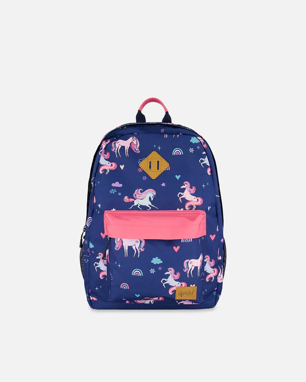 deux par deux Kids Backpack - Navy Unicorn Print