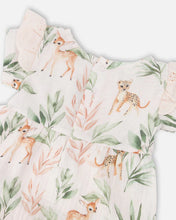 Load image into Gallery viewer, deux par deux Baby Girls Muslin Tunic And Pointelle Leggings Set - Peach Deer Print &amp; Green

