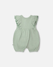 Load image into Gallery viewer, deux par deux Baby Girls Cotton Pointelle Jersey Romper With Frills - Green
