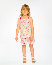 Load image into Gallery viewer, deux par deux Girls Tank Top  w/Smocking &amp; Shorts Set In Muslin - Off White Printed Flowers
