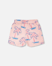 Load image into Gallery viewer, deux par deux Girls French Terry Shorts Light - Pink Palm Print
