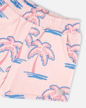 Load image into Gallery viewer, deux par deux Girls French Terry Shorts Light - Pink Palm Print
