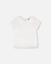 Load image into Gallery viewer, deux par deux Girls T-Shirt With Crochet Peter Pan Collar - White
