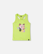 Load image into Gallery viewer, deux par deux Girls Organic Cotton Jersey Tank Top - Lime Green With Screen Print
