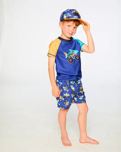 Load image into Gallery viewer, deux par deux Boys Boardshorts - Blue Truck Print
