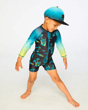 Load image into Gallery viewer, deux par deux Boys One-Piece Long Sleeve Rashguard - Black Surf Print
