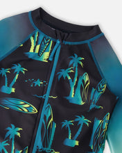 Load image into Gallery viewer, deux par deux Boys One-Piece Long Sleeve Rashguard - Black Surf Print
