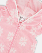 Load image into Gallery viewer, deux par deux Girls Terry Cloth Beach Hoodie Dress - Pink Printed Flowers

