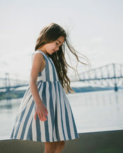 Load image into Gallery viewer, deux par deux Girls Sleeveless Dress - White And Blue Stripes
