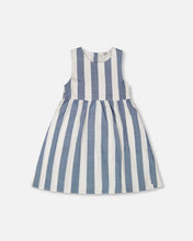 Load image into Gallery viewer, deux par deux Girls Sleeveless Dress - White And Blue Stripes
