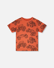 Load image into Gallery viewer, deux par deux Boys Organic Cotton Jersey T-Shirt - Orange Printed Trucks
