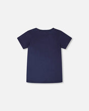 Load image into Gallery viewer, deux par deux Boys Organic Cotton Jersey T-Shirt With Bike Print - Dark Blue
