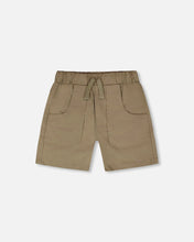 Load image into Gallery viewer, deux par deux Boys Parachute Shorts With Patch Pockets - Beige
