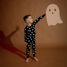 Load image into Gallery viewer, Petit Lem Ghosts Glow in the Dark Print on Black PJ Set
