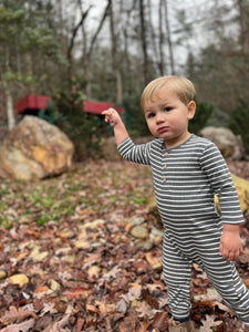 Me & Henry Baby Boys Mason Rib Romper - Charcoal/Cream Stripe