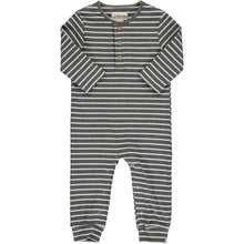 Load image into Gallery viewer, Me &amp; Henry Baby Boys Mason Rib Romper - Charcoal/Cream Stripe
