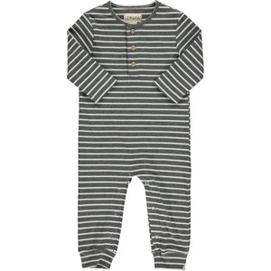 Me & Henry Baby Boys Mason Rib Romper - Charcoal/Cream Stripe