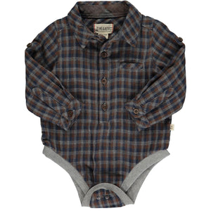 Me & Henry Baby Boys Jasper Woven Onesie - Brown Multi Plaid