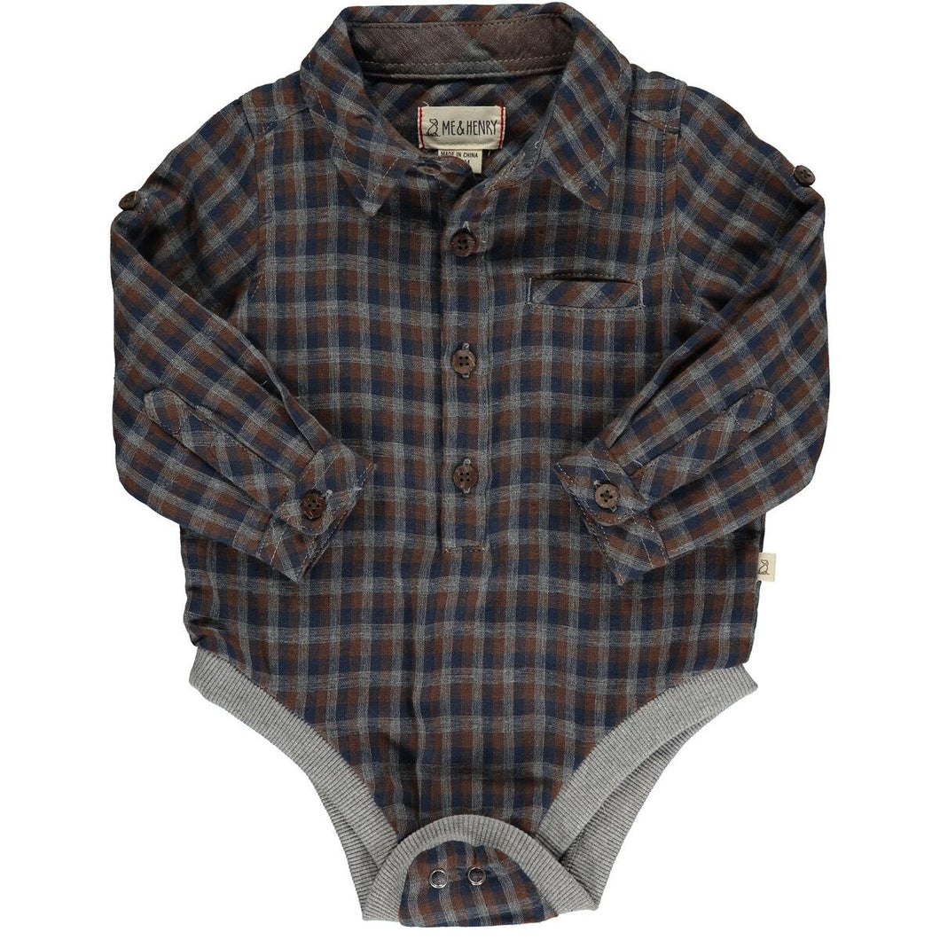 Me & Henry Baby Boys Jasper Woven Onesie - Brown Multi Plaid