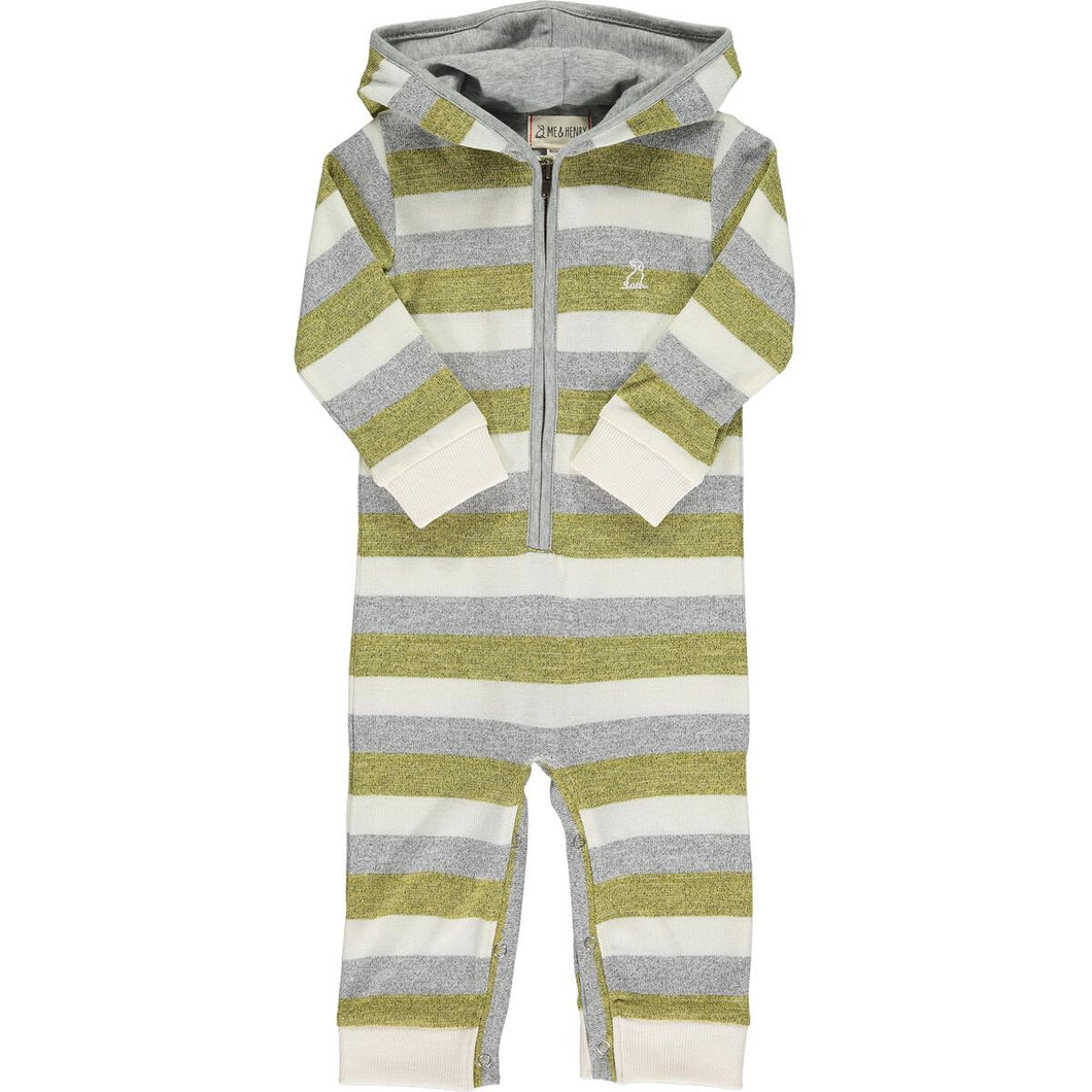 Me & Henry Baby Boys Stefano Knitted Hooded Romper - Gold/Grey Stripe
