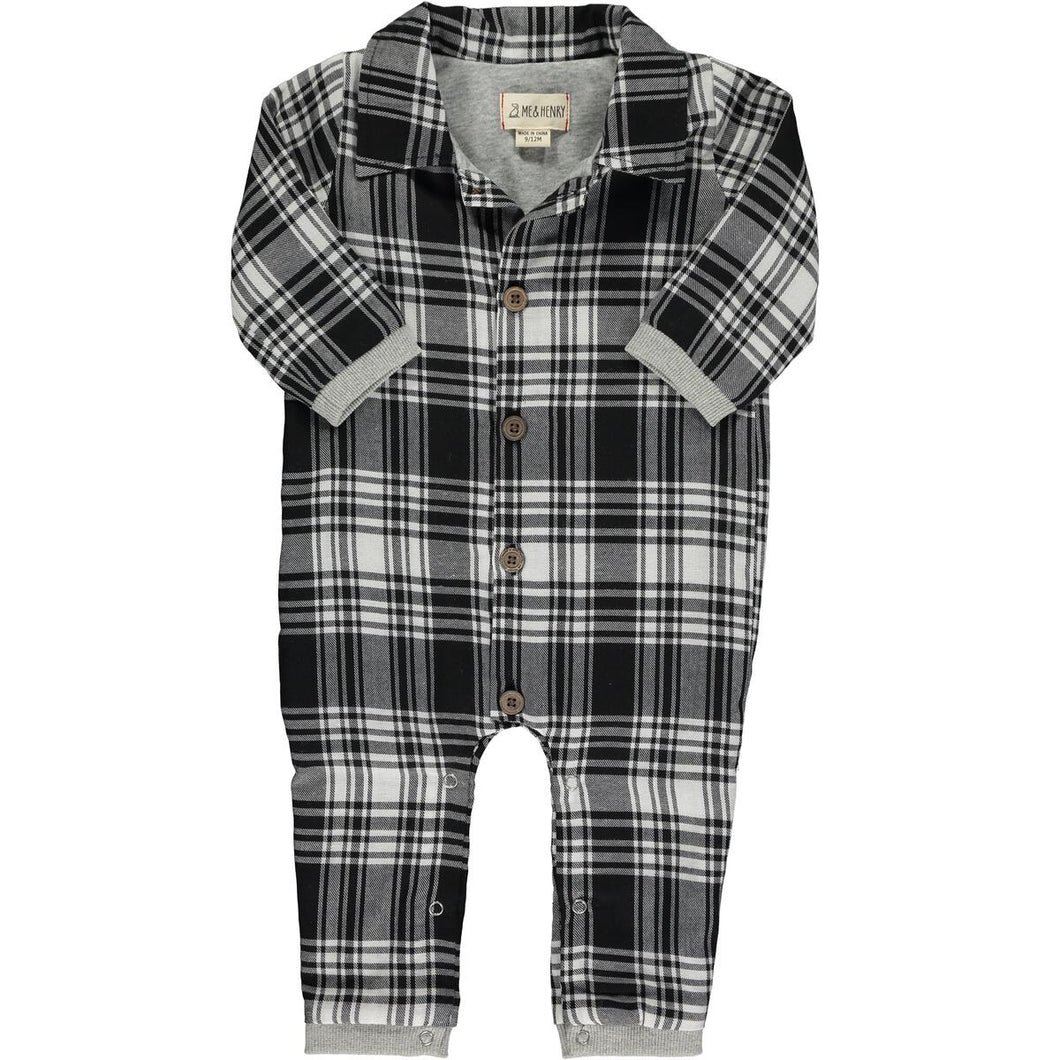 Me & Henry Baby Boys Lumberjack Romper - Black/White Plaid