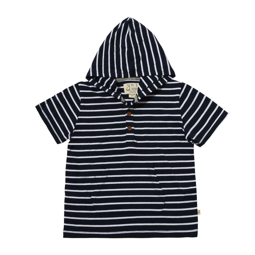 Me & Henry Boys Sennen Hooded Top - Navy/White Stripe