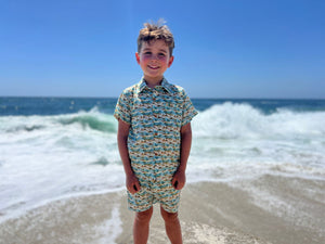 Me & Henry Boys Mahalo Printed Shorts - Blue Islands