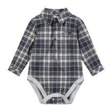 Load image into Gallery viewer, Me &amp; Henry Baby Boys Jasper Woven Onesie - Blue/Beige
