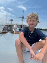 Load image into Gallery viewer, Me &amp; Henry Boys Dodger Henley - Ribbed Navy
