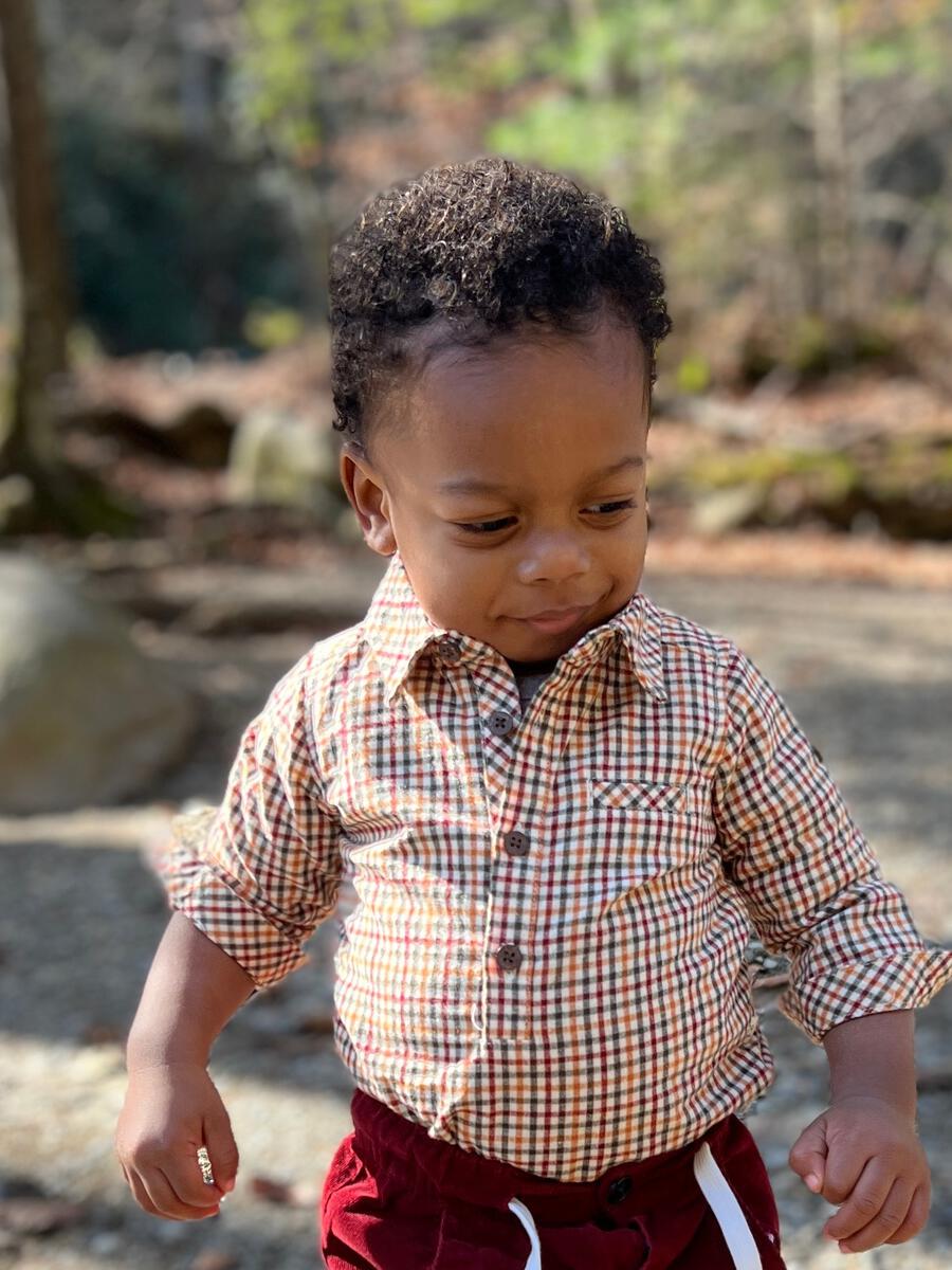 Me & Henry Baby Boys Jasper Woven Onesie - Navy/Gold Plaid
