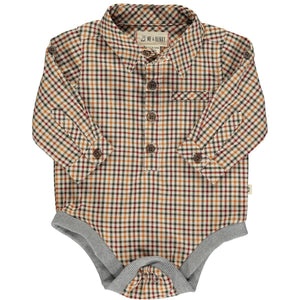 Me & Henry Baby Boys Jasper Woven Onesie - Navy/Gold Plaid