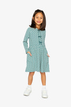 Load image into Gallery viewer, deux par deux Girls Organic Cotton Dress With Pockets - Green Ditsy Floral Print
