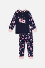 Load image into Gallery viewer, deux par deux Girls Two-Piece Organic Cotton Pajama Set - Purple Unicorn Print
