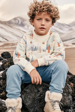 Load image into Gallery viewer, deux par deux Boys Fleece Sweatshirt - Beige w/Ski Print
