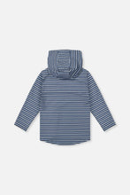 Load image into Gallery viewer, deux par deux Boys  Striped Brushed Jersey Hooded T-Shirt - Blue And White
