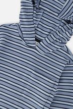 Load image into Gallery viewer, deux par deux Boys  Striped Brushed Jersey Hooded T-Shirt - Blue And White
