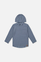 Load image into Gallery viewer, deux par deux Boys  Striped Brushed Jersey Hooded T-Shirt - Blue And White
