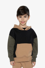 Load image into Gallery viewer, deux par deux Boys Hooded Colorblock Fleece Cardigan - Black, Green And Beige
