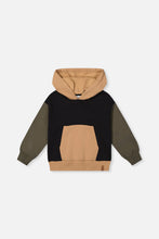 Load image into Gallery viewer, deux par deux Boys Hooded Colorblock Fleece Cardigan - Black, Green And Beige
